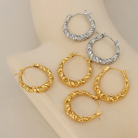 Orecchini A Cerchio A Corda Intrecciata In Acciaio Al Titanio Placcato Oro 18K Gioielli Geometrici Minimalisti Da Donna