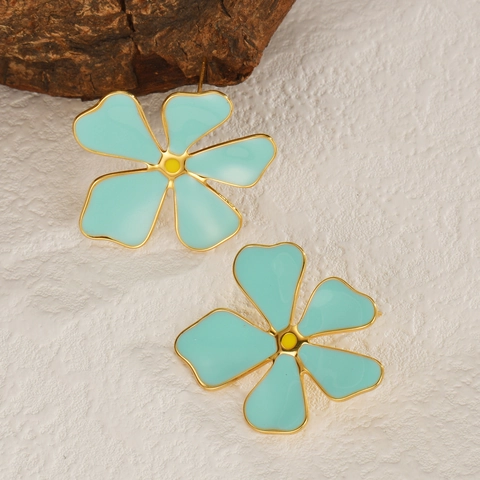 Orecchini A Lobo Fiore Acciaio Inossidabile Smalto Margherita Trifoglio Gioielli Floreali Donna Retro Elegante Stile Ins