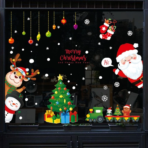 Pegatinas De Navidad Para Ventanas PVC Impermeable Papá Noel Reno Muñeco De Nieve Patrón Decoración De Hogar Tienda