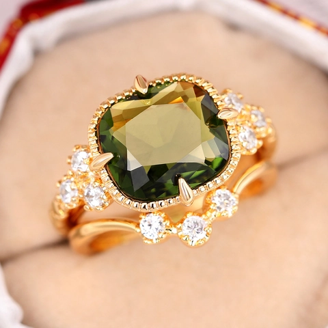 Vintage Luxus Kupfer Zirkonia Smaragdgrün Ring Für Frauen Verlobung Hochzeit Bankett Schmuck Zubehör Retro Palast Stil Ring
