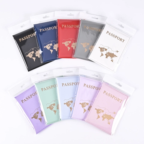 World Map PU Leather Passport Holder Gold Stamped Travel Passport Cover Slim Document Organizer Case For Men And Women