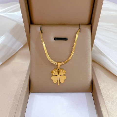 Vierbladig Klavertje Hanger Ketting Titanium Staal Slangenketting Minimalistische Sieraden Voor Dames