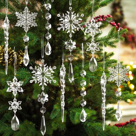 Decorazioni Appese Per Albero Di Natale Cristallo Acrilico Trasparente Fiocco Di Neve Ghiacciolo Goccia Decorazione Elegante Lucida