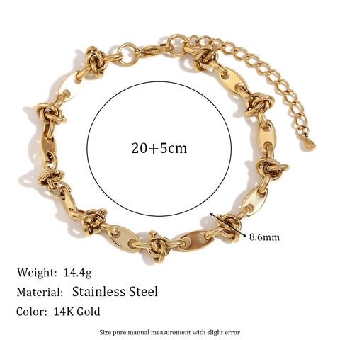 Tobillera Minimalista De Acero Inoxidable Para Mujer Chapado En Oro De 14K Cadena De Eslabones Grano De Café Nudo