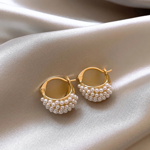 Französische Creolen Mit Imitationsperlen Vergoldete Legierung Elegante Schmuckstücke Für Damen Hochzeit Täglich Accessoire
