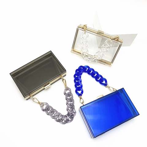 Pochette Da Sera Trasparente In Acrilico Con Catena Grande Chiusura In Metallo Dorato Borsa A Mano Quadrata Festa Matrimonio
