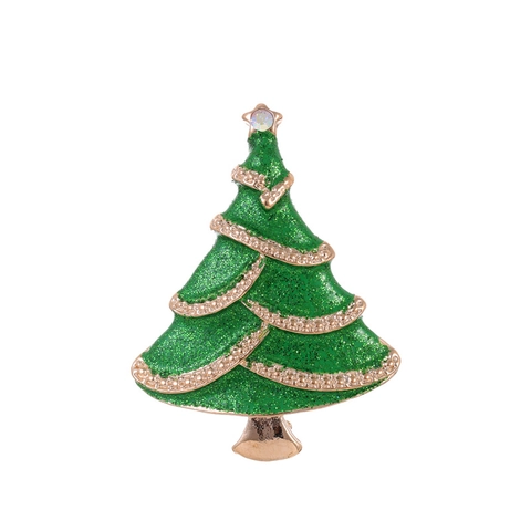 Broche de Árbol de Navidad de Aleación de Zinc Esmalte Verde Oro Chapado Diamantes de Imitación Alfileres Accesorios Regalo Navidad