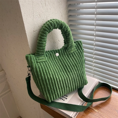 Corduroy Handbag Tote Crossbody Shoulder Bag With Adjustable Strap Solid Color Stylish Daily Casual For Women