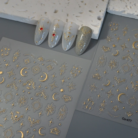 Autocollants Ongles Relief 5D Bronzage Or Étoile Lune Céleste Ciel Étoilé Décalcomanies Style Ins Pour Femmes Filles DIY