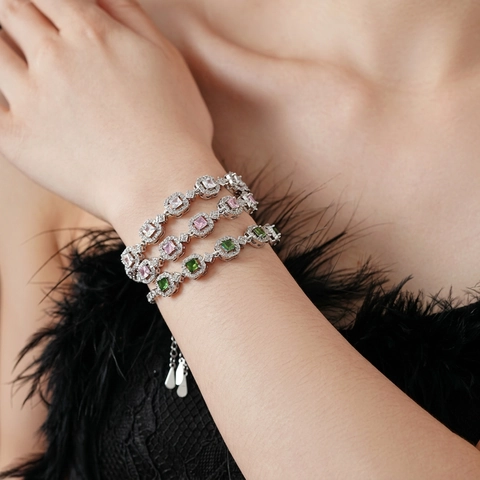 Pulsera De Circonita Cuadrada Geométrica Moda Cobre Hueco Lujo Elegante Joyas Para Mujeres Con Cadena Ajustable