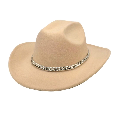 Sombrero Fedora Western Fieltro De Lana Ala Ancha Jazz Estilo Cowboy Decoración De Cadena De Metal Color Sólido Para Hombres Mujeres