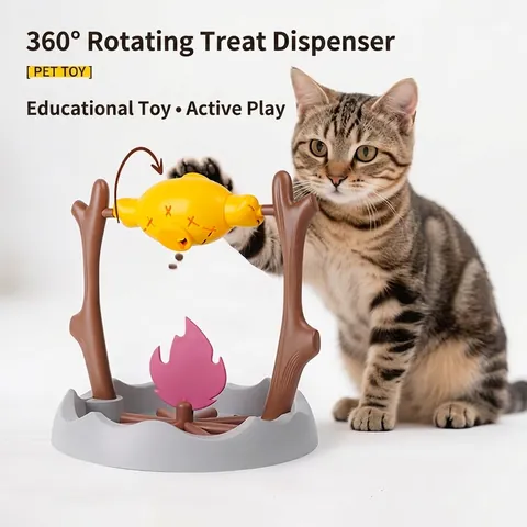 Jouet De Puzzle Pour Animaux Conception De Feu De Camp Distributeur De Friandises Rotatif Mangeoire Lente Interactif Pour Chats Chiens