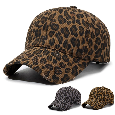 Distressed Baseballkappe Mit Leopardenmuster Baumwolle Retro Streetwear Verstellbarer Hut Für Damen Und Herren