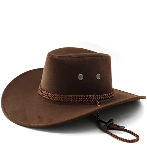 Western Cowboyhoed Polyester Vilt Gevlochten Band Verstelbare Kinriem Brede Rand Vintage Klassiek Outdoor Reizen