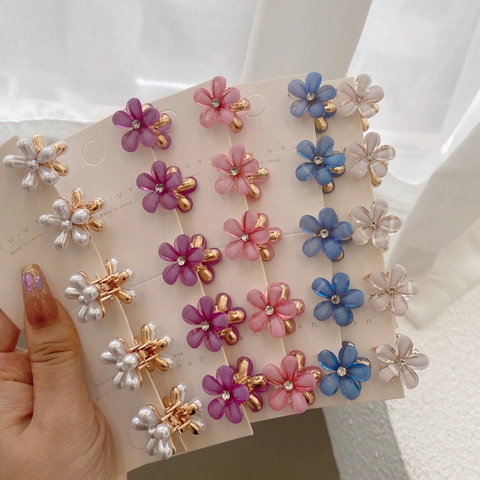 Mini Mollette Per Capelli A Fiore Resina Metallo Strass Finta Perla Artificial Accessori Per Frangia Per Ragazze Bambini