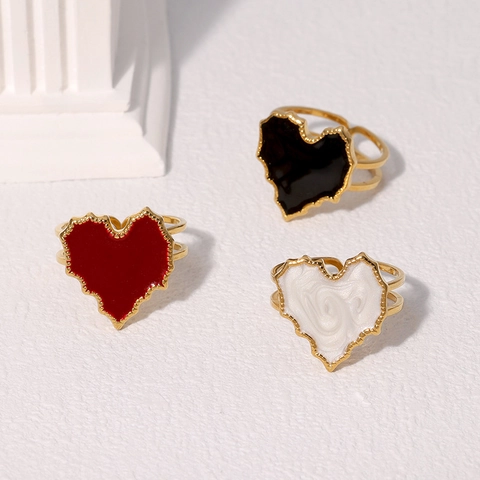 Herzförmiger Ring Aus Edelstahl Vergoldet Emaille Inlay Verstellbar Offen Schmuck Retro Französischer Stil Damen