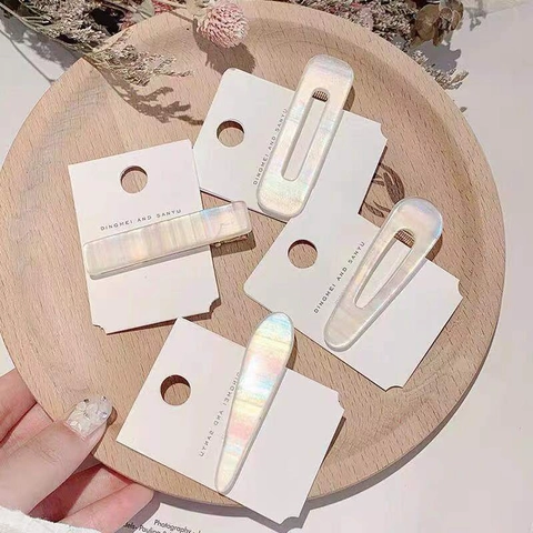 Pinces À Cheveux En Résine Irisée Avec Base Métallique Texture Coquillage Holographique Barrettes Géométriques Pour Femmes Filles