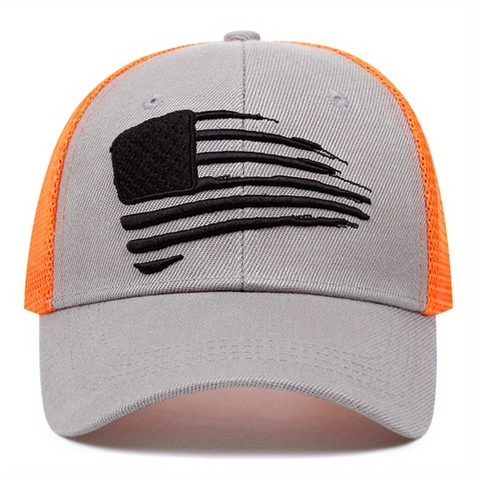 Cappello Trucker In Rete Ricamo Bandiera Americana Regolabile Colori Contrastanti Protezione Solare Snapback