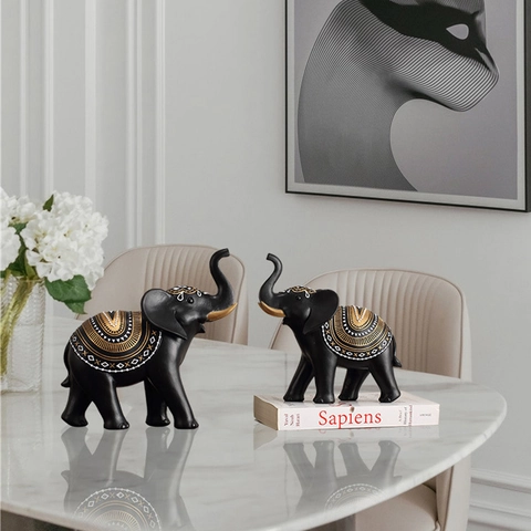 Statues Éléphant Décoration Résine Figurines Chanceuses Trompe Vers Le Haut Décor Bureau Maison Moderne