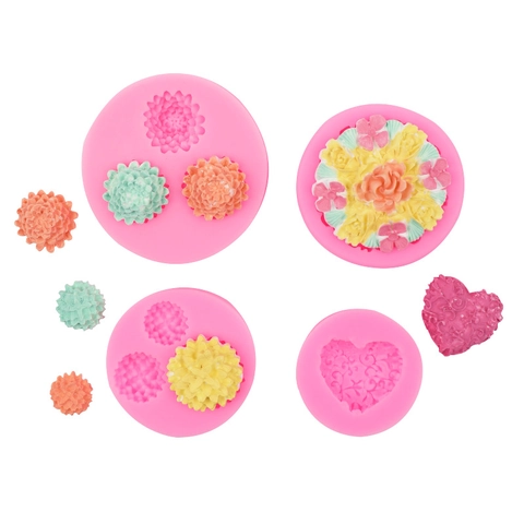 Flower Heart Silicone Molds For Baking Cake Fondant Chocolate DIY Clay Resin Craft Chrysanthemum Rose Lotus Embossed