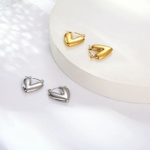 Orecchini a Cerchio Vintage in Acciaio Inossidabile per Donna Geometrici a C Cuore Martellato Chunky Gioielli Oro Argento
