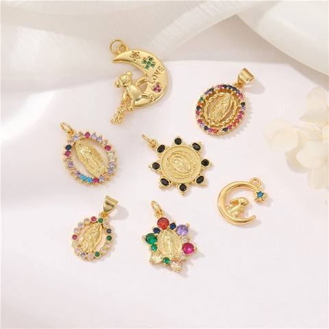 Vergine Maria Luna Coniglio Stella Orso Ciondoli Rame Zircone Placcato Oro 14K Per Creazione Gioielli DIY Accessorio