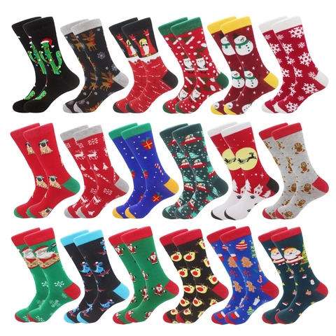 Christmas Socks Cotton Cartoon Santa Claus Reindeer Snowman Pattern Breathable Holiday Crew Socks Soft For Men Women