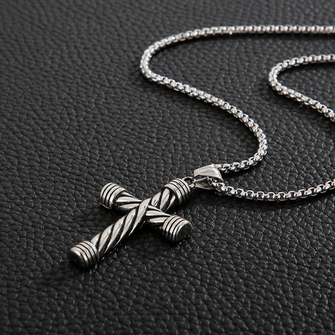 Kreuz Anhänger Halskette 316L Edelstahl Vintage Gedrehtes Seil Textur Herren Mode Schmuck Mit Box Kette