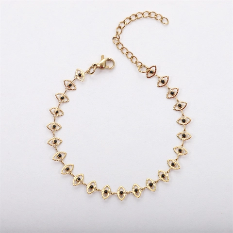 Evil Eye Bracelet And Anklet 304 Stainless Steel 18K Gold Plated Colorful Oil Drip Turkish Style Adjustable For Women Men