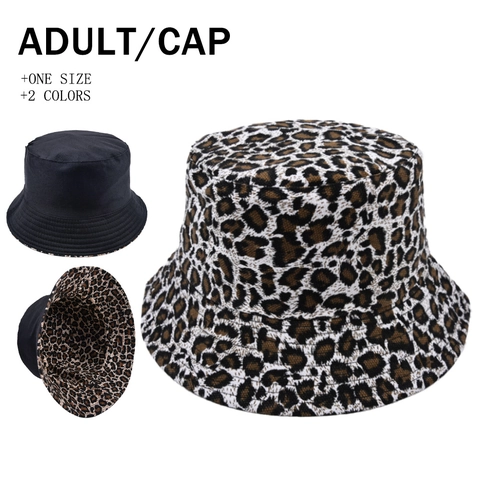Leopard Print Reversible Bucket Hat Cotton Canvas Sun Protection Fashionable Casual Outdoor Sun Hat For Adults