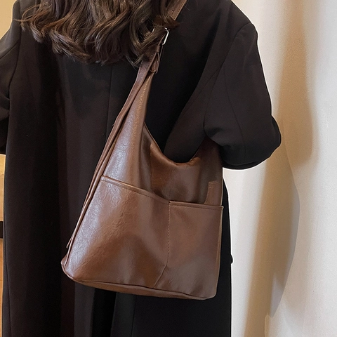 Vintage Large Capacity Hobo Bag And Pouch For Women Soft PU Leather Minimalist Shoulder Bag With Adjustable Strap