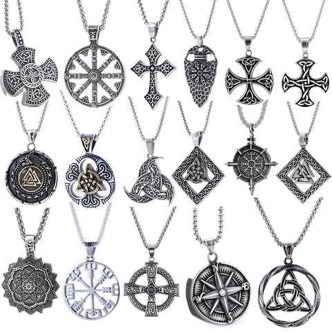 Collana Ciondolo Bussola Vichinga Croce Celtica Acciaio Inossidabile Mitologia Norrena Gioielli Uomo Donna Retro