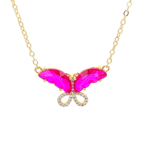 Bunte Zirkonia Schmetterling Anhänger Halskette Kupfer Vergoldet Schlüsselbein Kette Elegante Mode Schmuck Für Frauen