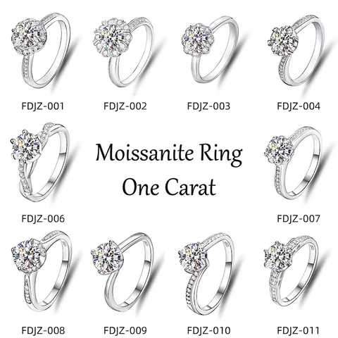 1ct Moissanite Ring S925 Sterling Silver Adjustable Classic Solitaire Engagement Wedding Ring For Women Fashion Jewelry Gift