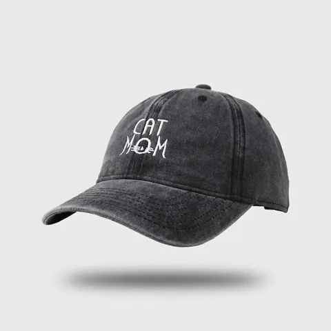 Damen Gewaschene Baumwolle Baseballkappe Vintage Cat Mom Stickerei Entenzunge Hut Verstellbar Soft Top Sonnenschutz Outdoor Sport Hut