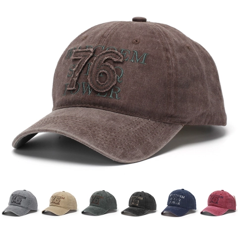 Vintage Gewaschene Baumwolle Baseballkappe Mit 76 Stickerei Retro Verstellbare Sonnenhut Für Herren Damen