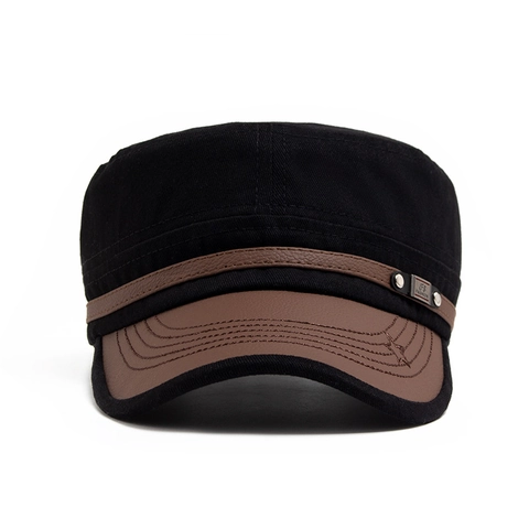 Vintage Katoenen Cadet Cap Leren Klep Platte Militaire Hoed Verstelbare Outdoor Zonnehoed Ster Borduurwerk Voor Heren Dames