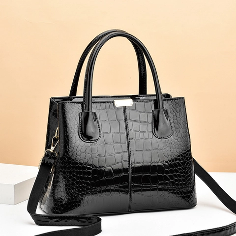 Women Crocodile Pattern PU Leather Handbag Luxury Patent Look Shoulder Crossbody Bag Large Capacity Tote For Office Party