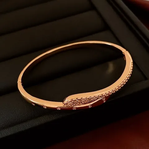 Brazalete De Serpiente Cobre Chapado En Oro Con Circonitas Incrustadas Retro Hebilla Cruzada Joyería Para Mujer