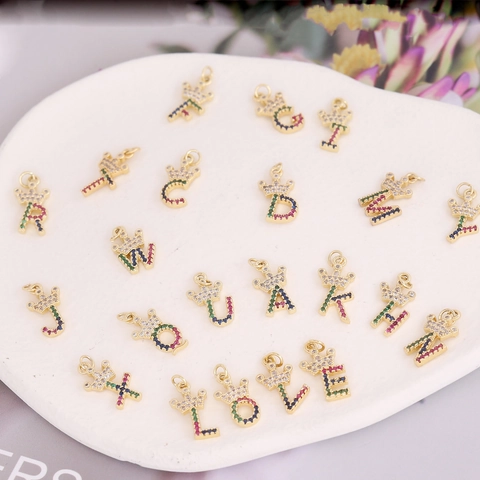 Letter Necklace Copper Colorful Cubic Zirconia Crown Pendant Gold Plated Jewelry For Women Clavicle Chain