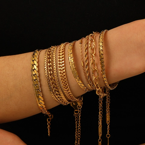 Bracciale A Catena Minimalista Placcato Oro 18K Acciaio Inossidabile Impermeabile Regolabile Gioielli Per Donne Uomini