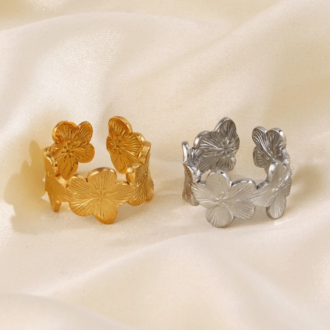 Vintage Roestvrijstalen Bloemen Ring Verstelbaar Open Ontwerp Niche Mode Sieraden Voor Dames