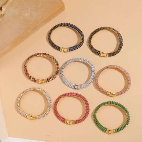 Luxe Koperen Zirconia Tennis Armband Voor Dames 14K Verguld Meerrijige Armring Elegante Mode Sieraden Cadeau