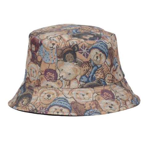 Cappello Alla Pescatora Poliestere Jacquard Stampa Orsetto Di Peluche Retrò Carino Protezione Solare Esterna Pieghevole Per Donne Uomini