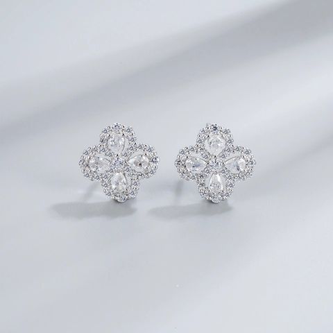 925 Sterling Silber Vierblättriges Kleeblatt Ohrstecker Für Damen Strass Blume Ohrringe Süßer Luxusschmuck Geschenk