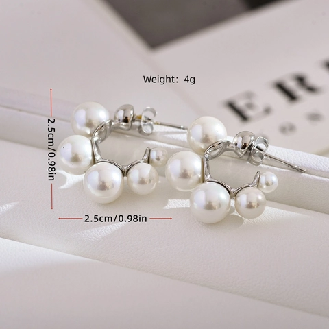Elegant Cluster Artificial Pearl Stud Earrings With 925 Sterling Silver Earring Post Stainless Steel C-Shape Jewelry For Women