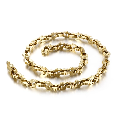Collier Chaîne Homme Acier Inoxydable Maillons Géométriques Heavy Hip Hop Style Punk Poli Bijoux
