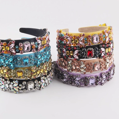 Barok Luxe Strass Brede Gewatteerde Hoofdband Vintage Kristal Haarklem Glamoureuze Haaraccessoire Voor Vrouwen