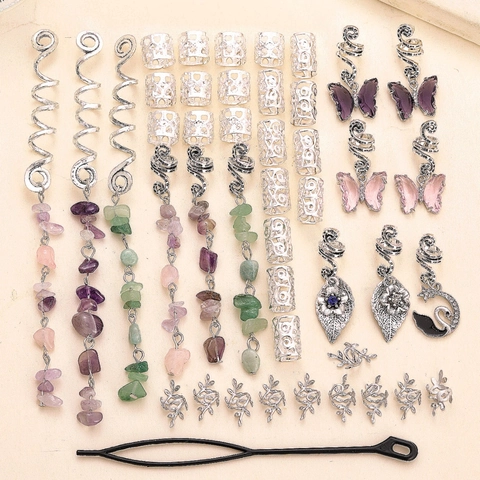 Dreadlock Charms Flechtzubehör Legierung Spirale Haarringe Kristall Stein Blatt Schmetterling DIY Boho Haarstyling Tools