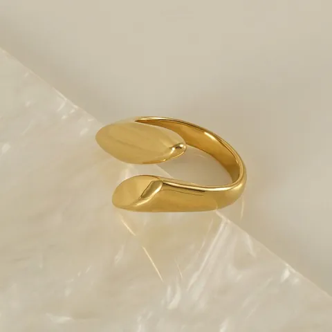 Minimalist Irregular Geometric Open Adjustable Ring For Women 18K Gold Plated Stainless Steel Liquid Metal Style